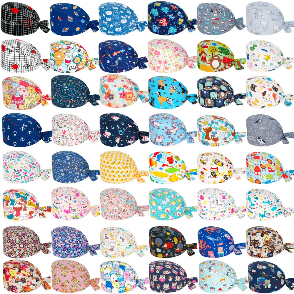 Unisex Soft Scrub Cap – Cartoon Print Surgical Hat for Men and Women, Operating Room Nursing Accessories