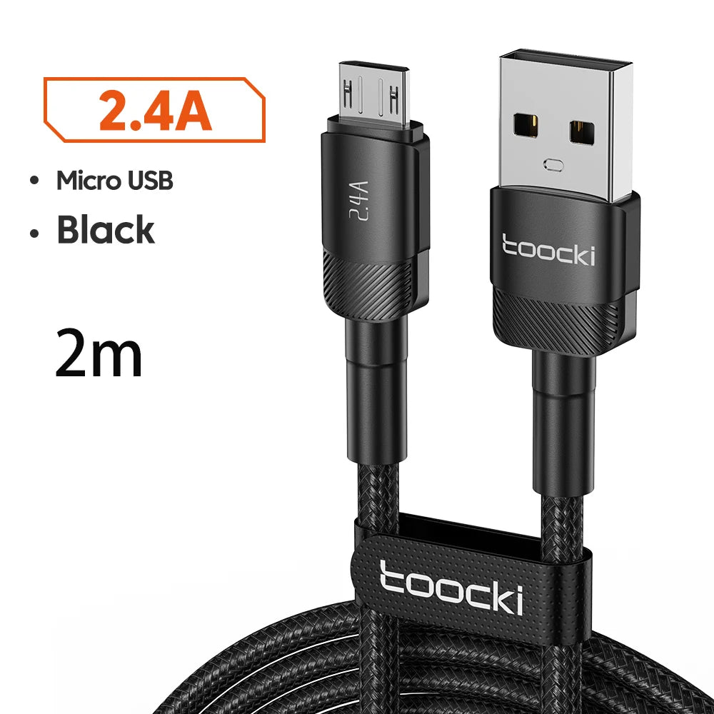 Toocki 2.4A Micro USB Cable – Fast Charging QC PD Data Cord for Samsung S6/S7, Redmi Note, Earphones, Fans