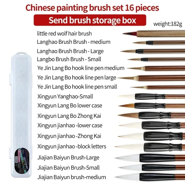 Calligraphy Brush Set 6/9/12/16PCS with Storage Box – Sumi Painting, Writing, Kanji & Watercolor Art Brushes