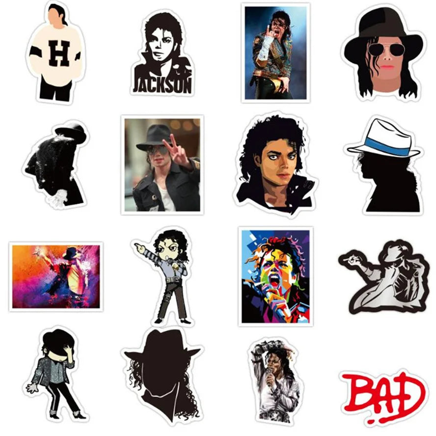 50-Piece Michael Jackson Dancing King Sticker Pack - Waterproof Graffiti Decals for Laptops, Helmets, Skateboards & Guitars