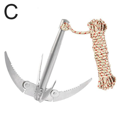 Outdoors Grappling Hook Survival Tool with Rope – Folding Boat Anchor for Canoes & Fishing Supplies