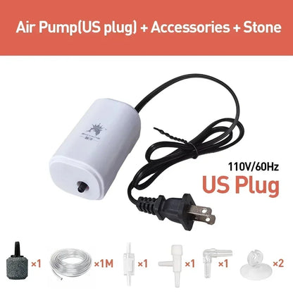 Ultra Silent 3W Aquarium Air Pump - 220V-240V Mini Fish Tank Oxygen Compressor (110V Option)