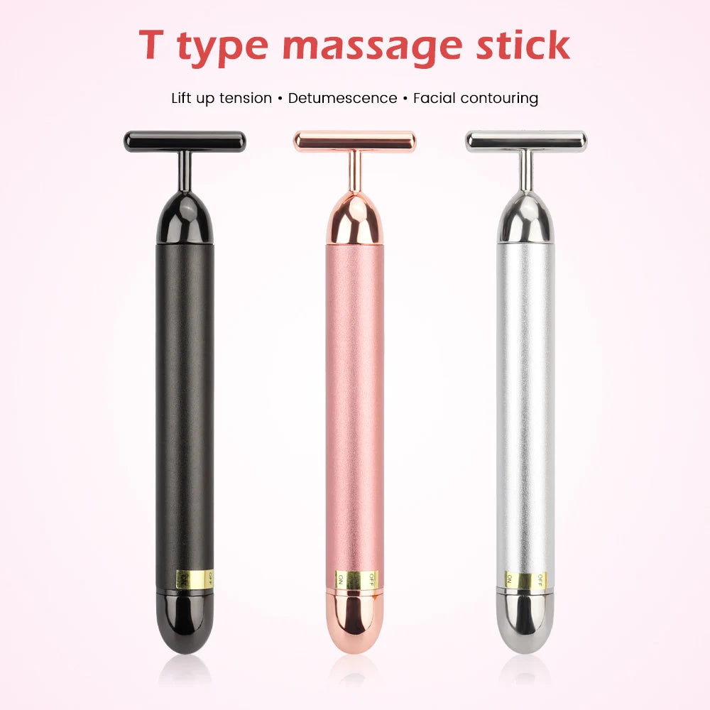 24K Gold Roller Vibrating Facial Massager - Slimming Beauty Pulse for Firming, Lifting, and Tightening Skin, Wrinkle Reduction Bar