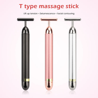 24K Gold Roller Vibrating Facial Massager - Slimming Beauty Pulse for Firming, Lifting, and Tightening Skin, Wrinkle Reduction Bar