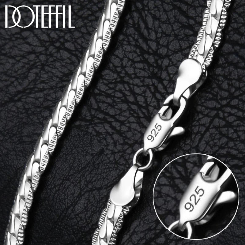 DOTEFFIL 925 Sterling Silver Side Chain Necklace & Bracelet – 6mm, 8-24 Inch, Fashion Charm Wedding Jewelry for Women & Men