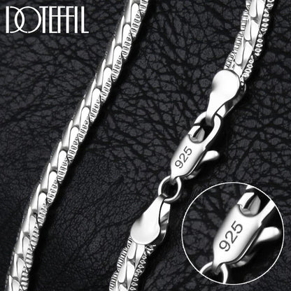 DOTEFFIL 925 Sterling Silver Side Chain Necklace & Bracelet – 6mm, 8-24 Inch, Fashion Charm Wedding Jewelry for Women & Men
