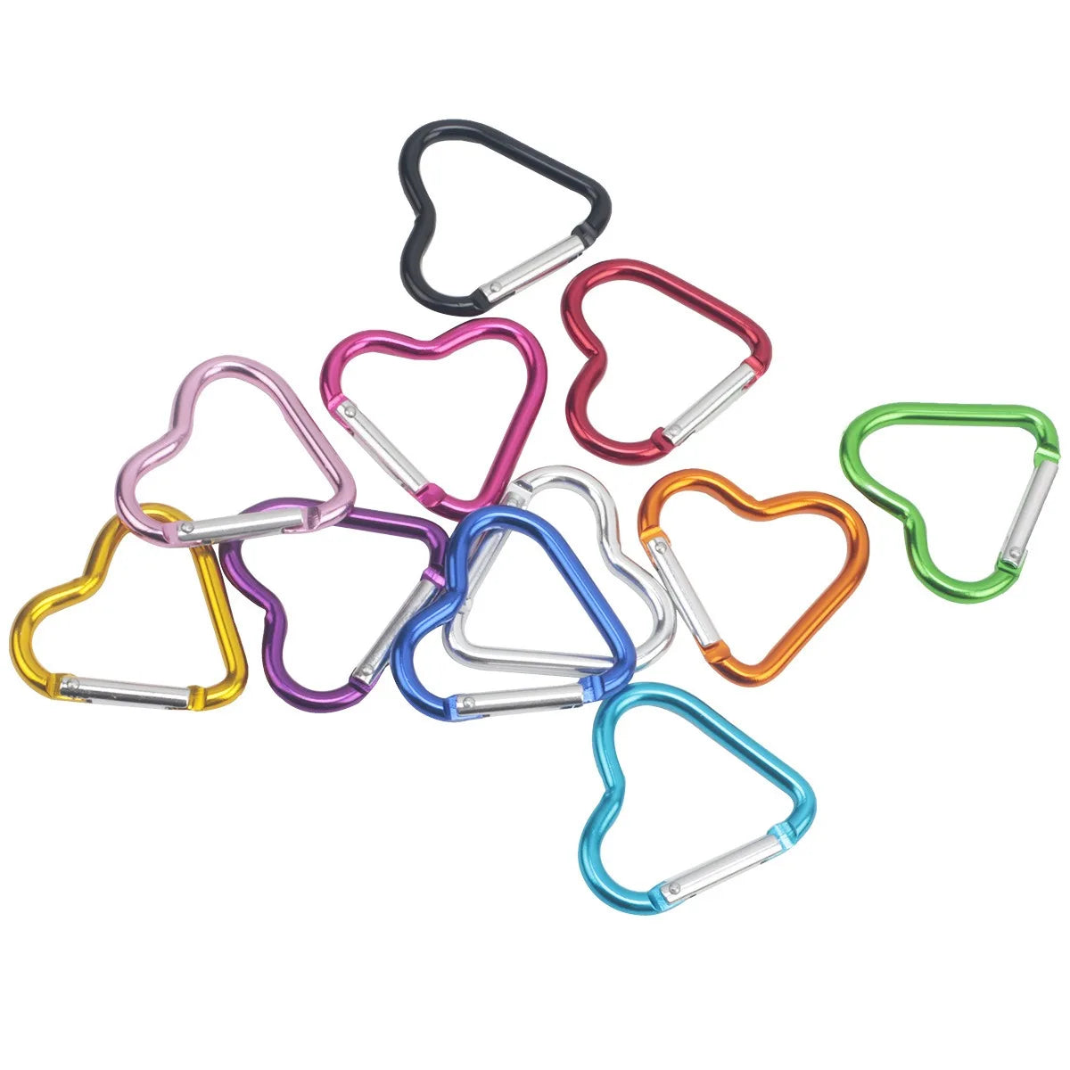 10PCS Heart Shape Aluminum Carabiner Clips - Tactical Keychain Hooks for Outdoor Gear, Water Bottles & EDC Tools