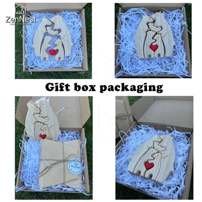 Personalized Wooden Bear Family Puzzle – Custom Name Home Decor, Thanksgiving & Christmas Gift for Mom & Baby
