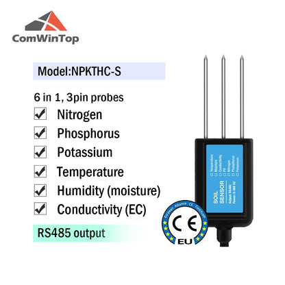 Soil Moisture, Temperature, Humidity, EC, pH & NPK Sensor - 4-20mA, 0-5V, RS485 Modbus for Accurate Soil Measurement