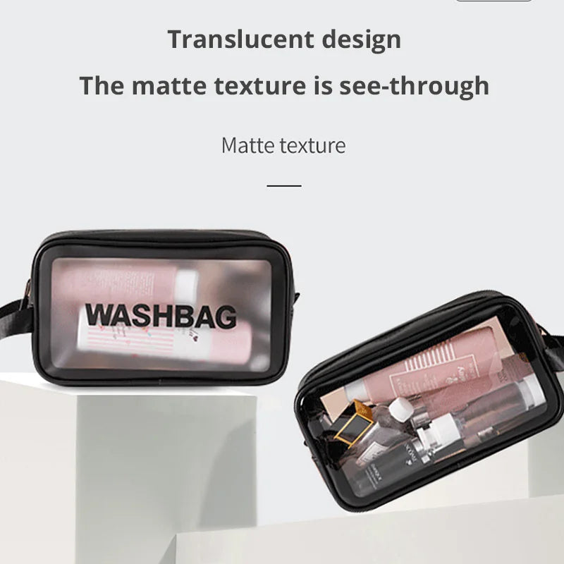 Black Transparent Waterproof Travel Makeup Bag – Portable Large-Capacity Cosmetic Organizer for Women