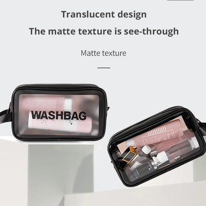 Black Transparent Waterproof Travel Makeup Bag – Portable Large-Capacity Cosmetic Organizer for Women