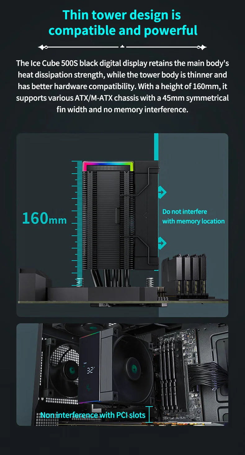 DeepCool AK500S CPU Cooler – Digital Display, 5 Heat Pipes, 240W TDP, 120mm FDB Silent Air Cooler Heatsink