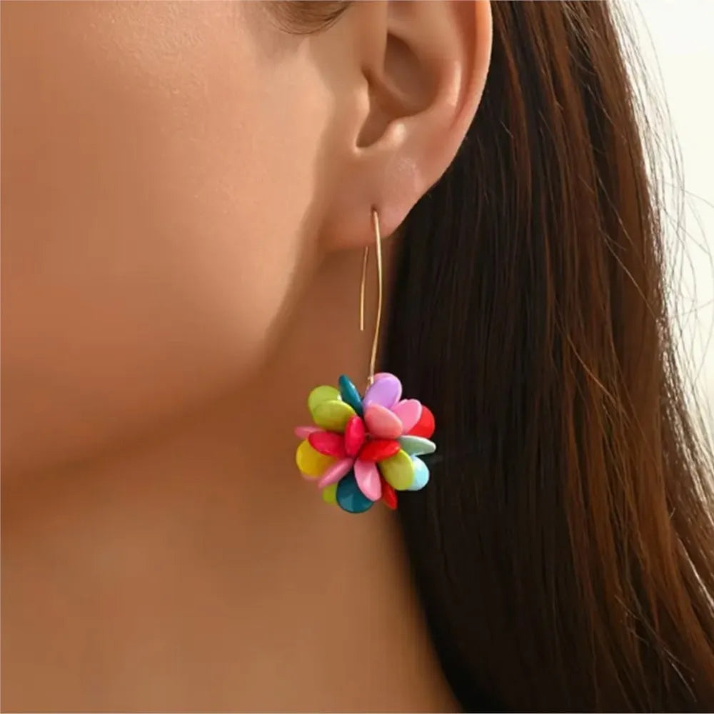 Bohemian Candy-Colored Beaded Flower Earrings – Cute Casual Jewelry Gift for Women