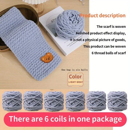 6 Yarn Balls + Teddy Bear DIY Craft Kit – Handmade Thick Woven Scarf Thread Set for Knitting, Jewelry & Creative Gift Making