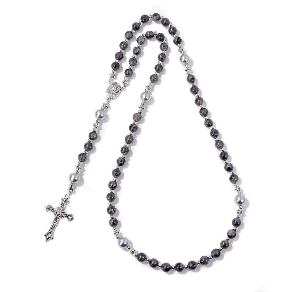 6mm Tiger Eye Rosary Beads Necklace – Catholic Jesus & Virgin Mary Pendant Long Knotted Chain Religious Jewelry for Men & Women