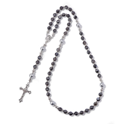 6mm Tiger Eye Rosary Beads Necklace – Catholic Jesus & Virgin Mary Pendant Long Knotted Chain Religious Jewelry for Men & Women