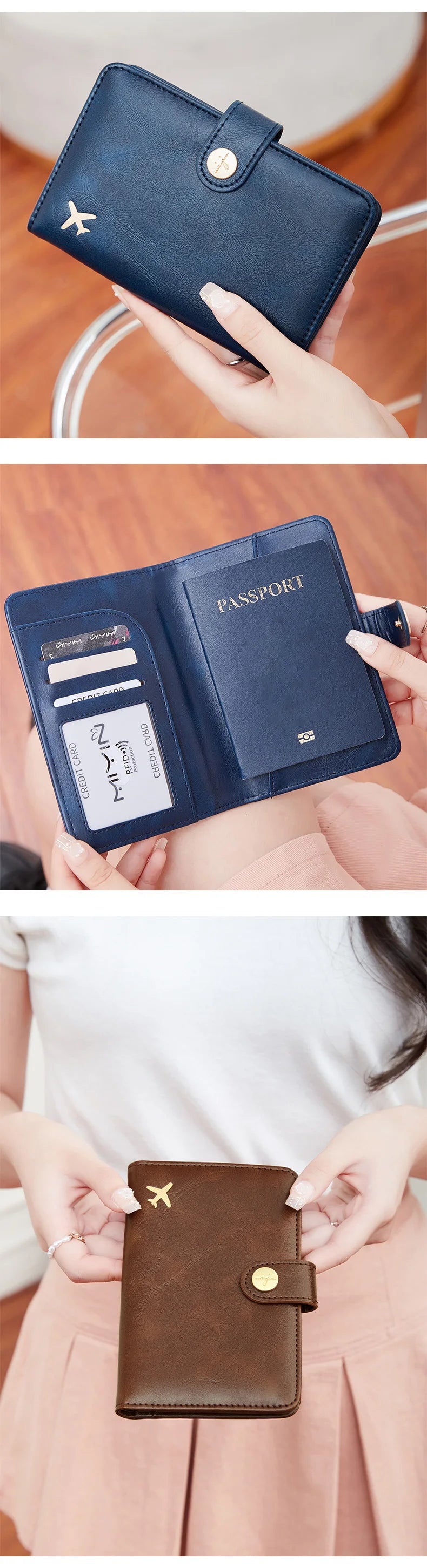 Minimalist RFID Passport Clip Multifunctional PU Leather Wallet – ID & Credit Card Holder Travel Accessory