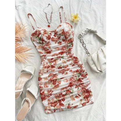 French Floral Backless Slip Dress – Sexy Summer Mini Dress for Women, Beach & Vacation Style