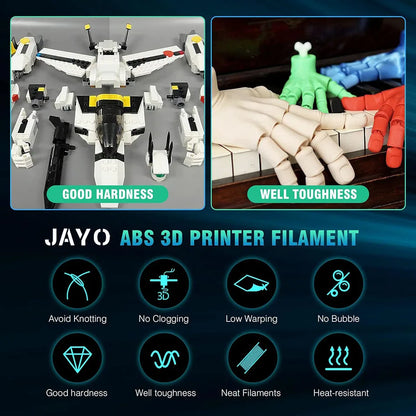JAYO ABS 3D Printer Filament 1.75mm – High Toughness 1KG/Roll, Available in 1/2/3/5/10 Rolls