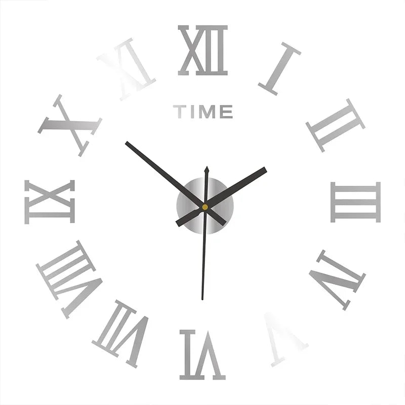 Large 3D DIY Silent Wall Clock — Simple Modern Punch-Free Wall Sticker in Black, Gold, or Silver