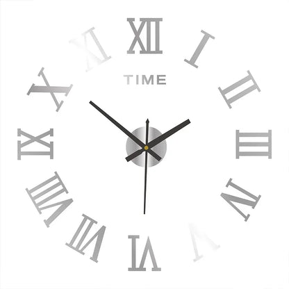 Large 3D DIY Silent Wall Clock — Simple Modern Punch-Free Wall Sticker in Black, Gold, or Silver