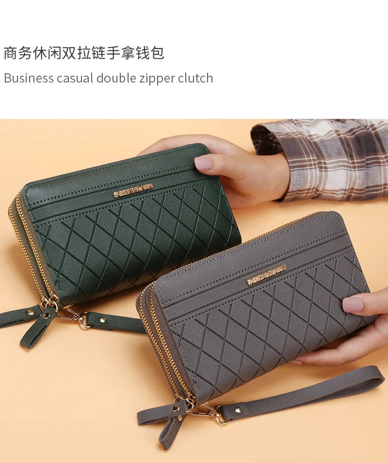 Long Women’s PU Leather Wallet – Double Zipper Tassel Clutch with Coin Purse & Card Holder