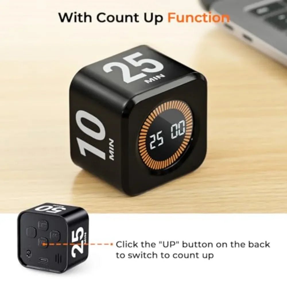 Rotating Pomodoro Timer Cube – Preset Flip Countdown Stopwatch for Study, Work, ADHD Focus, Kitchen & Productivity Tasks