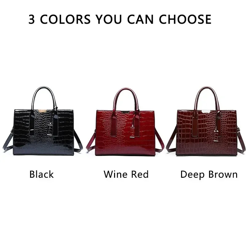 Luxury Vintage Crocodile Pattern Handbag – Women’s Large Leather Tote & Shoulder Bag