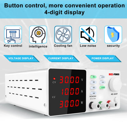 DC Programmable Power Supply — 30V 10A / 60V 5A / 120V Adjustable Laboratory Bench Source with 4-Set Memory Storage Functions