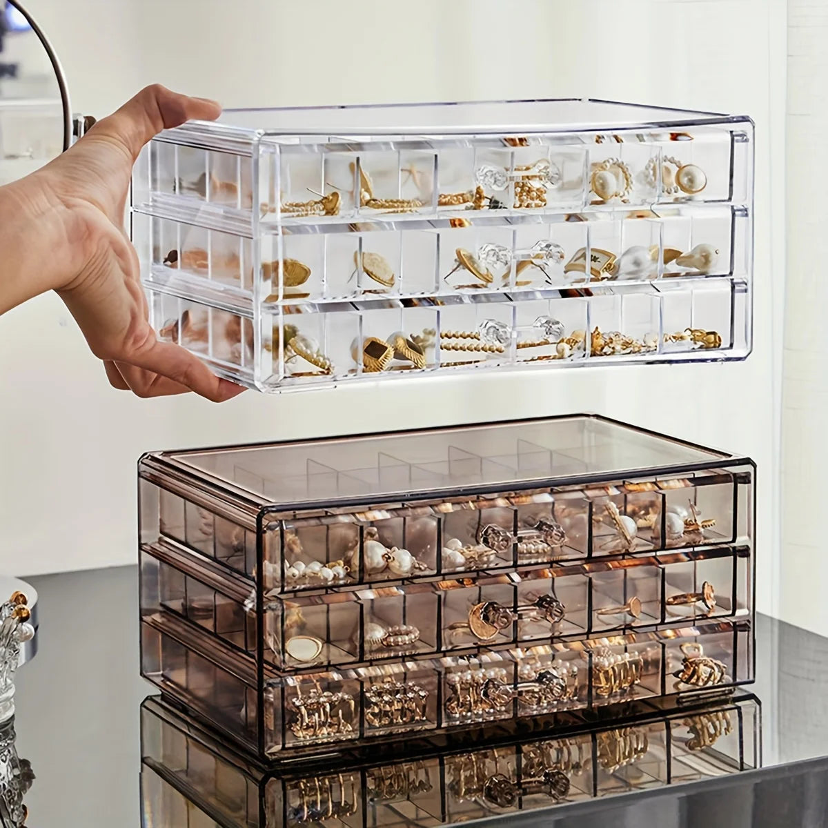 3-Layer 72-Grid Jewelry Storage Box – Large Capacity for Rings, Earrings & Necklaces