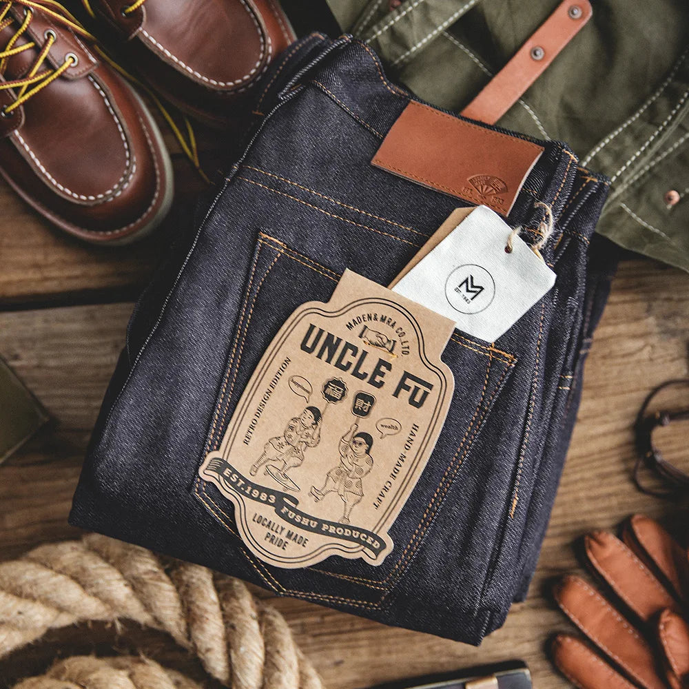 Maden Retro 11.6oz Selvedge Raw Denim Jeans – Tapered Regular Fit with Zipper Fly, High-Quality Men’s Pants