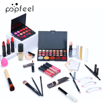 All-in-One Makeup Kit for Women & Teens – Complete Gift Set with Eyeshadow, Foundation, Primer, Brushes & Nude Lip Gloss