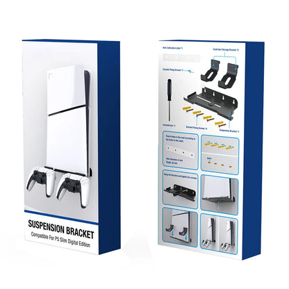 Wall Mount Bracket Display Stand for PS5 Slim - Controller Holder and Wall Hanging Stand for Digital and Disc Editions