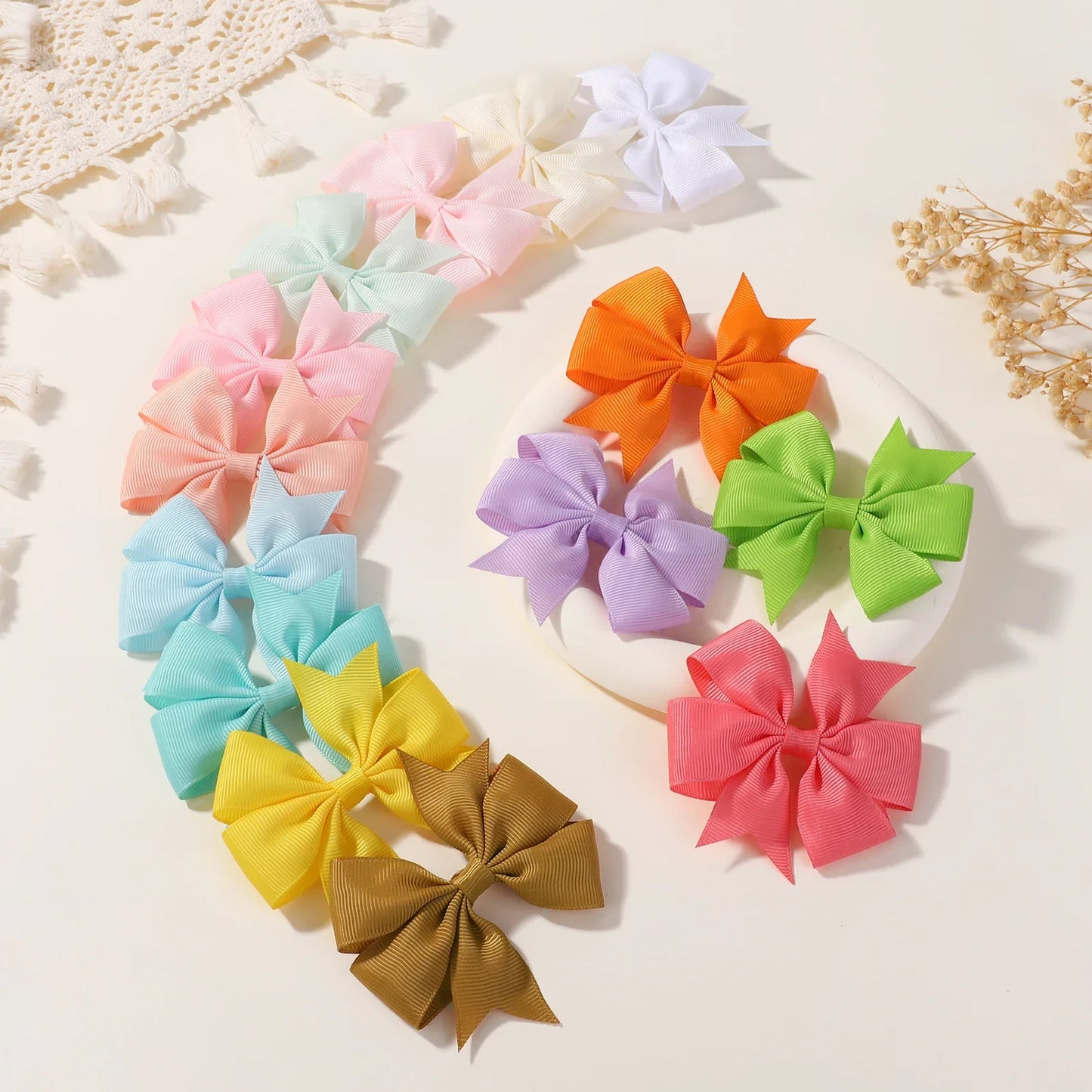 20/40PCS Candy Color Bow Hair Clips - Cute Ribbon Hairpins for Baby Girls Kids Headwear Accessories Gift Set