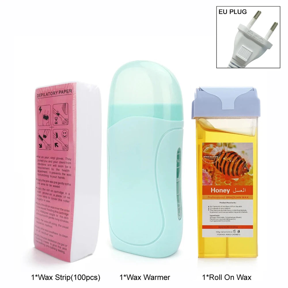 Unisex Hot Roll-On Wax Hair Removal Kit with Depilatory Cream, Wax Heater & Cartridge Warmer – Professional Waxing Set