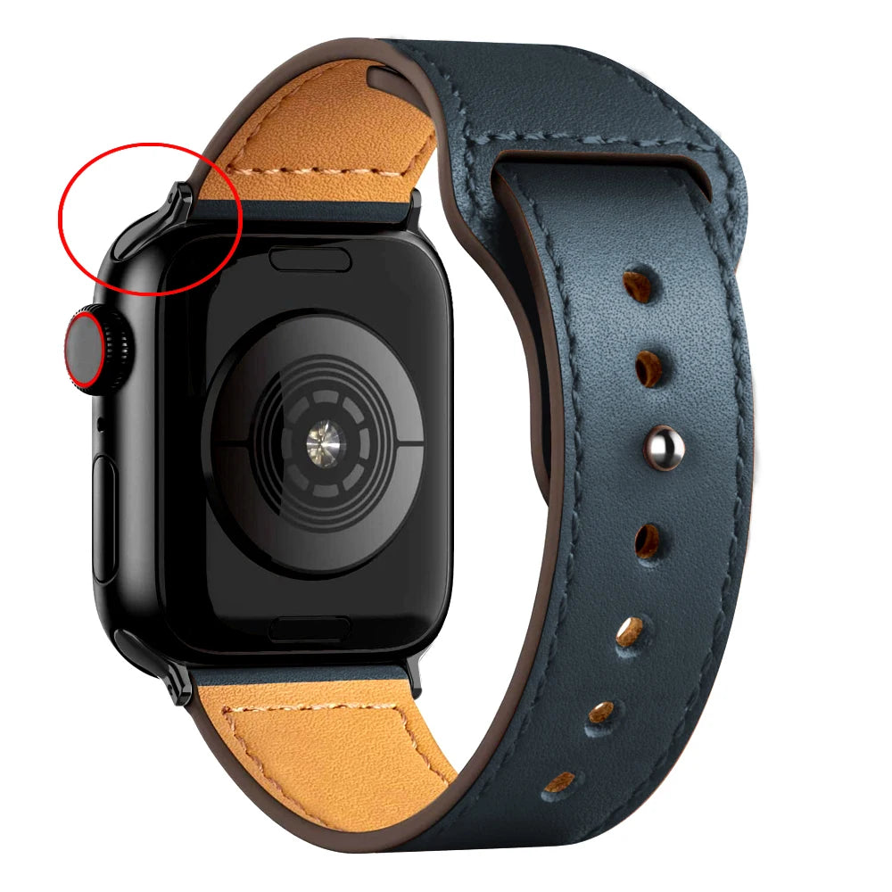 Leather Band for Apple Watch Ultra 2 – Compatible 49mm/45mm/44mm/41mm/40mm/38mm, Wrist Bracelet Strap for iWatch Series 3–9, SE, 4, 5, 6, 7, 8 & 9