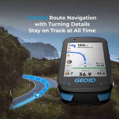GPS Navigation Bike Computer - Colorful Screen Geoid CC600, Wireless Speedometer, GPX, Wifi Cycling Odometer, ANT+ Indoor Power