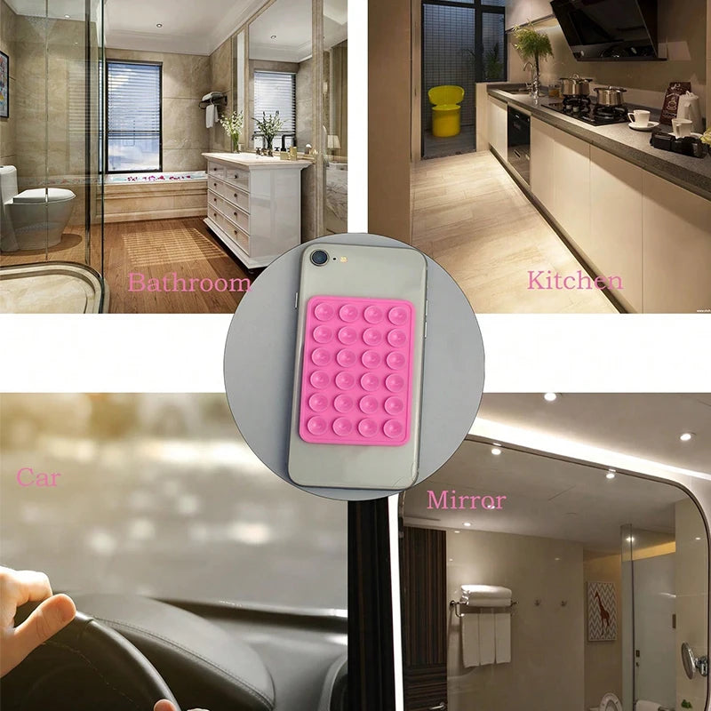 Silicone Suction Cup Phone Case Mount - Double-Sided Hands-Free Strong Holder for iPhone & Android Car Mirror Kitchen Bathroom Use