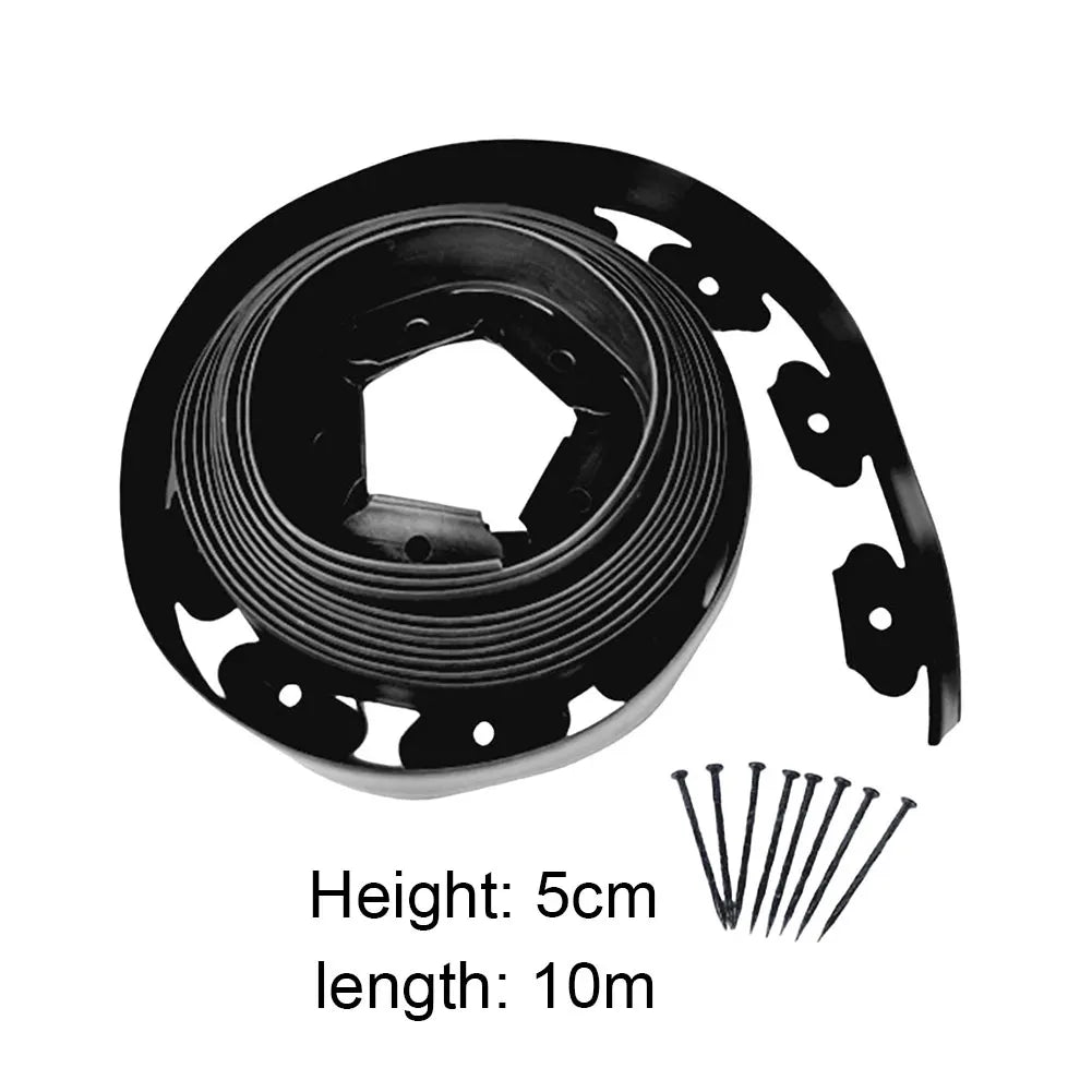 5M/10M Plastic Garden Lawn Edging Border – Flexible Landscape Barrier Kit with Anchoring Spikes, Easy Install Garden Edge Divider