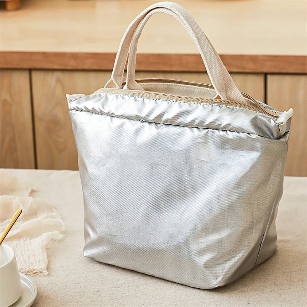 Insulated Canvas Lunch Bag – Large Capacity Reusable Tote with Zipper, Portable Storage Bag for School and Picnic