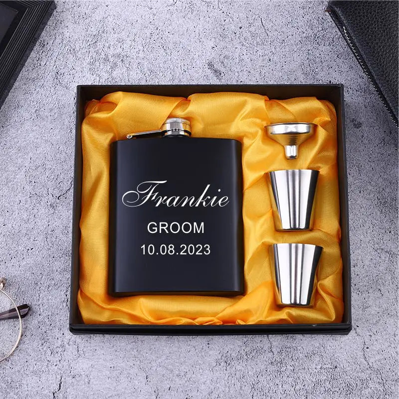 Personalized 6oz Stainless Steel Hip Flask – Engraved Gift for Best Man, Groom, Wedding with Custom Logo & Gift Box