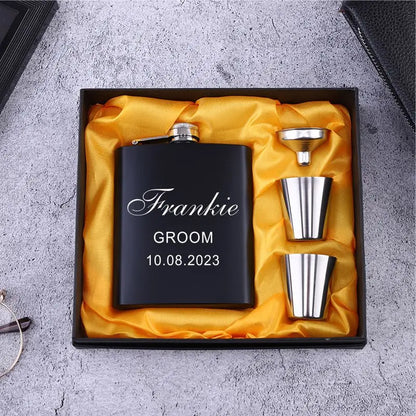 Personalized 6oz Stainless Steel Hip Flask – Engraved Gift for Best Man, Groom, Wedding with Custom Logo & Gift Box