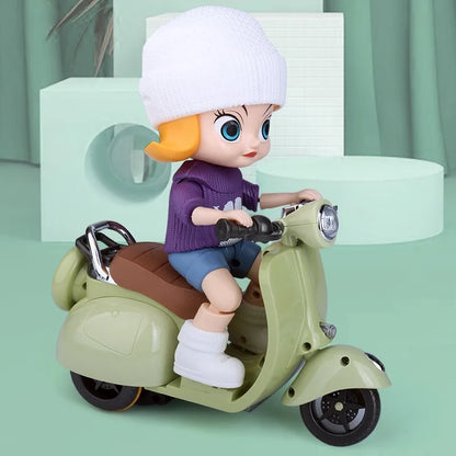 Labubu Doll Mini Electric Motorcycle – Cute Doll Toy with Lights and Music, DIY Accessories, Fun Christmas Gift for Kids
