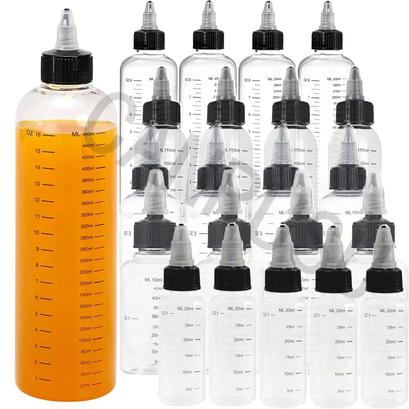 30ml-500ml Empty Hair Dye Bottles — Measured Twist Cap Refillable Squeeze Containers