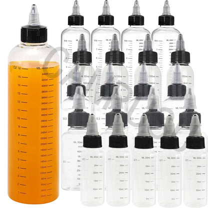 30ml-500ml Empty Hair Dye Bottles — Measured Twist Cap Refillable Squeeze Containers