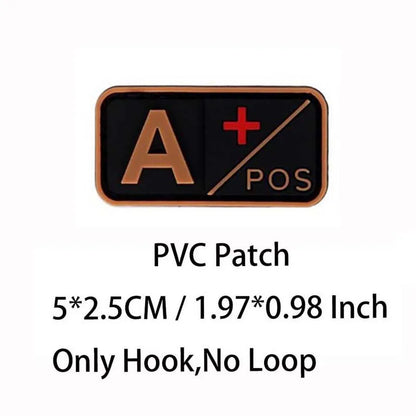 PVC Blood Type Hook Patch - A B AB O Positive Negative Military Tactical Badge for Backpack & Outdoor Gear