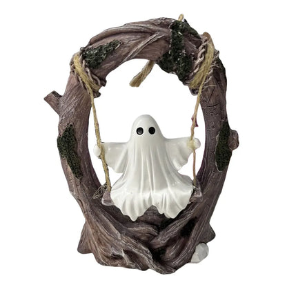 Halloween White Ghost Sculptures — Funny Swinging Tree Ornaments for Tabletop Centerpiece Decor