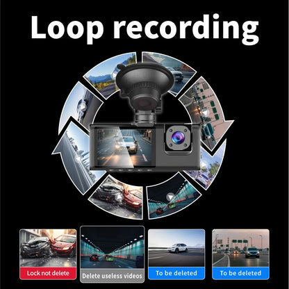 3-Channel Dash Camera 1080P HD - Front, Interior & Rear View Recorder with Night Vision & Loop Recording