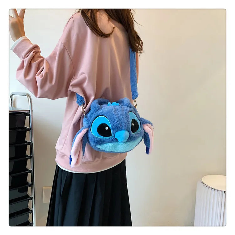 Disney Lilo & Stitch Plush Messenger Bag – Kawaii Anime Handbag for Girls, Stuffed Cartoon Plushie Soft Bag for Kids