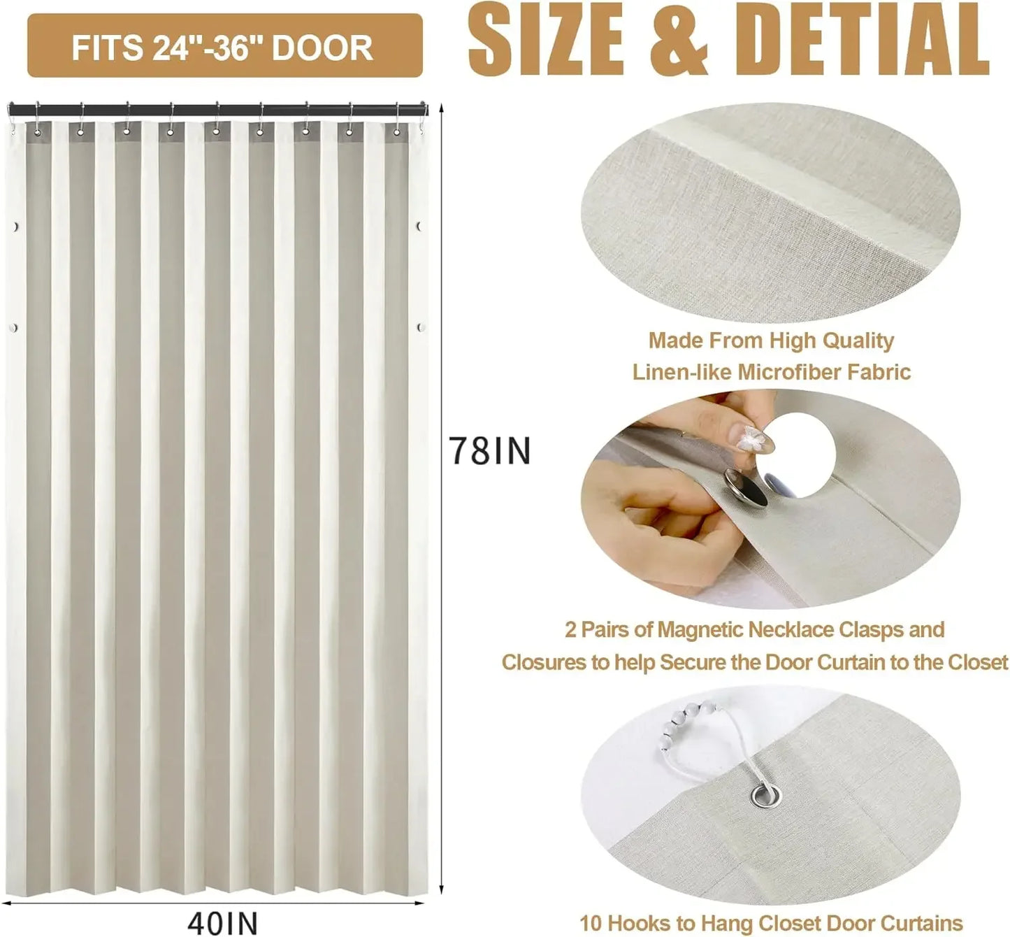 Magnetic Pleated Accordion Door Curtain – Folding Closet & Room Divider Curtain for Bedroom and Living Room